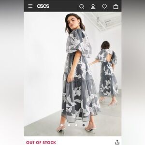 ASOS EDITION smock dress with placement applique embroidery in slate gray sz 4